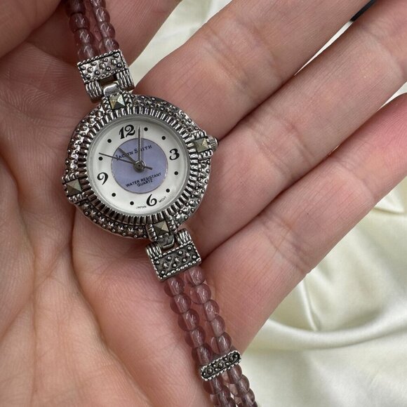 Vintage Y2K Watch Purple Beaded Band Silver Face Water Resistant Quartz - Picture 6 of 9